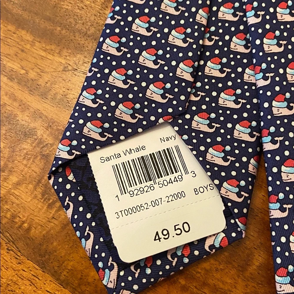 Vineyard Vines Santa Whale Navy and Red Patterned Tie